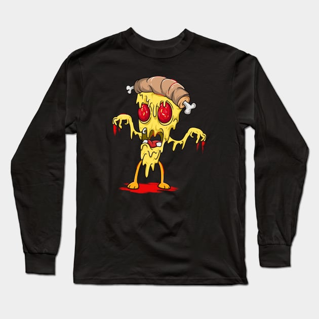 Cheesy Pizza Zombie Long Sleeve T-Shirt by Trendy Black Sheep